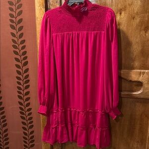 CeCe Pink Ruffled Dress with Mandarin Collar